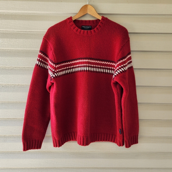 Vintage American Eagle red wool sweater fair isle - Picture 10 of 10